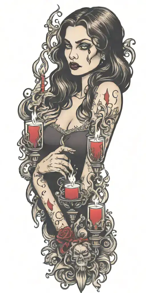 multiple vampire blood women candle witchcraft tattoo design idea