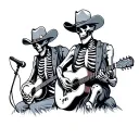 a band of western skeletons playing blue grass country tattoo design idea