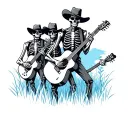 a band of western skeletons playing blue grass country tattoo design idea