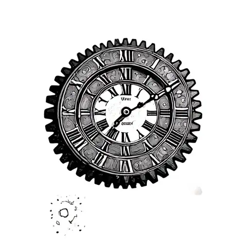 Clock that looks like a gear with Roman numerals tattoo design idea