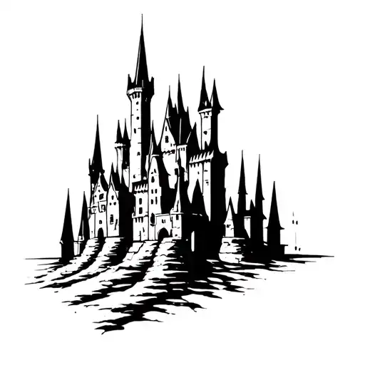 evil cyber sigilism dark castle tattoo design idea