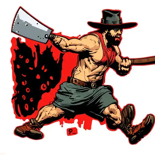 classic "hatchetman" | A side-profile Siloutte of a man Running with a comically oversized meat-cleaver | ICP tattoo design idea