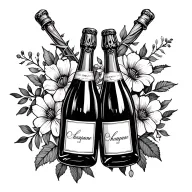crossed champagne bottles with flowers tattoo design idea