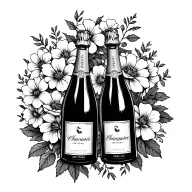 crossed champagne bottles with flowers tattoo design idea