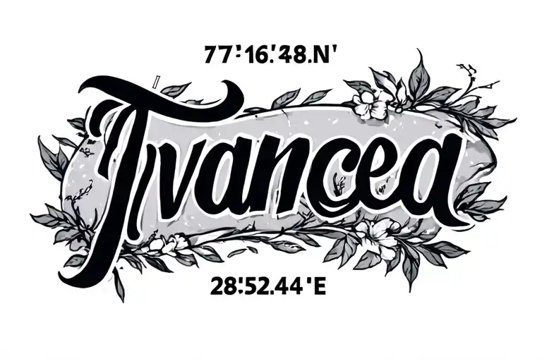 Coordinates 47°16'48.3"N 28°52'44.4"E with the word "Ivancea" in a masculine cursive font. tattoo design idea