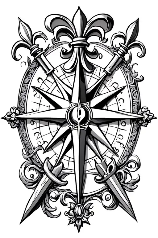 knights Templar with fleur de lis and compass with filigree design tattoo design idea