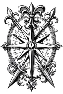 knights Templar with fleur de lis and compass with filigree design tattoo design idea