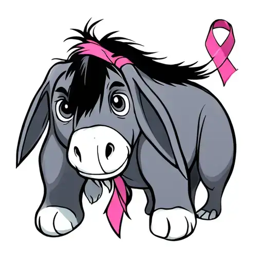outline of Eeyore with a cancer ribbon going tattoo design idea