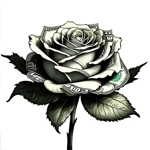a rose all  petals made up of 100 dollar bills . no leaves. should by very obvious its money tattoo design idea