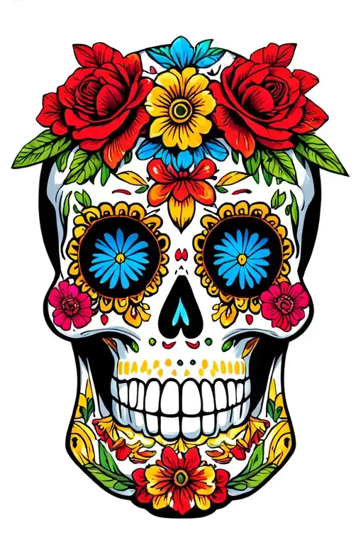 Sugar skull Colombia and UK themes including cultural symbols tattoo design idea