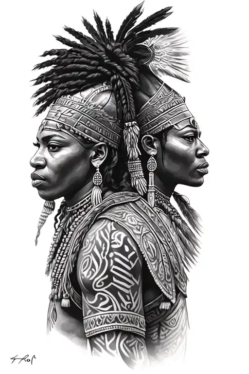 African warriors guarding me tattoo design idea