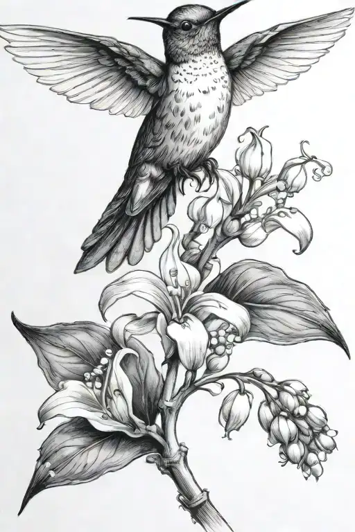 Lily of the valley and hummingbird tattoo design idea