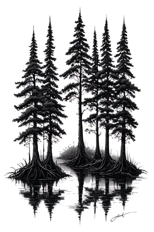Louisiana swamp cypress tree multiple tattoo design idea