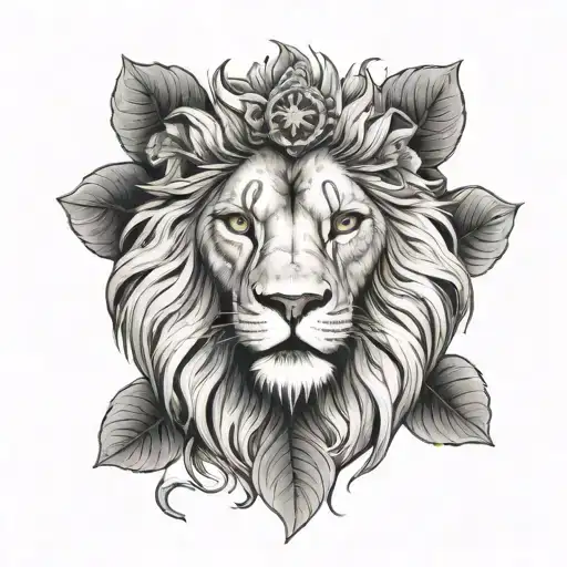 Lion with four leaf clover eye surrounded tattoo design idea
