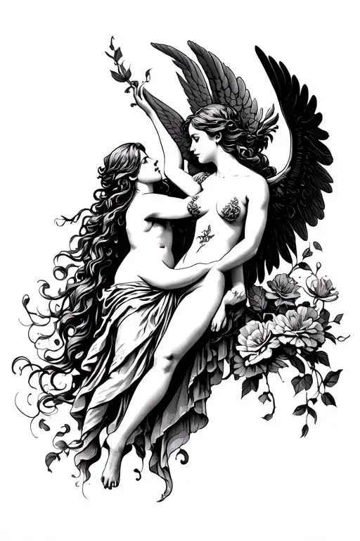 cupid and psyche tattoo design idea