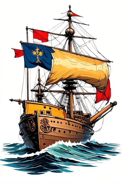 i want to do a new tattoo of a traditional battle ship, with cannons, I want to give the sketch like its a battle ship,  tattoo design idea