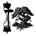 cross with tree wrapped on it and an hourglass tattoo tattoo design idea