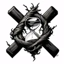 cross with tree wrapped on it and an hourglass tattoo tattoo design idea