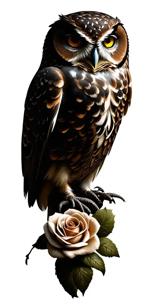 owl, roses, Greek godess tattoo design idea