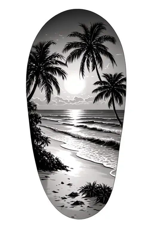 Beach scene with palm trees using the godsmack sun tattoo design idea