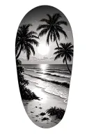 Beach scene with palm trees using the godsmack sun tattoo design idea