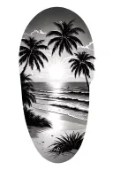 Beach scene with palm trees using the godsmack sun tattoo design idea