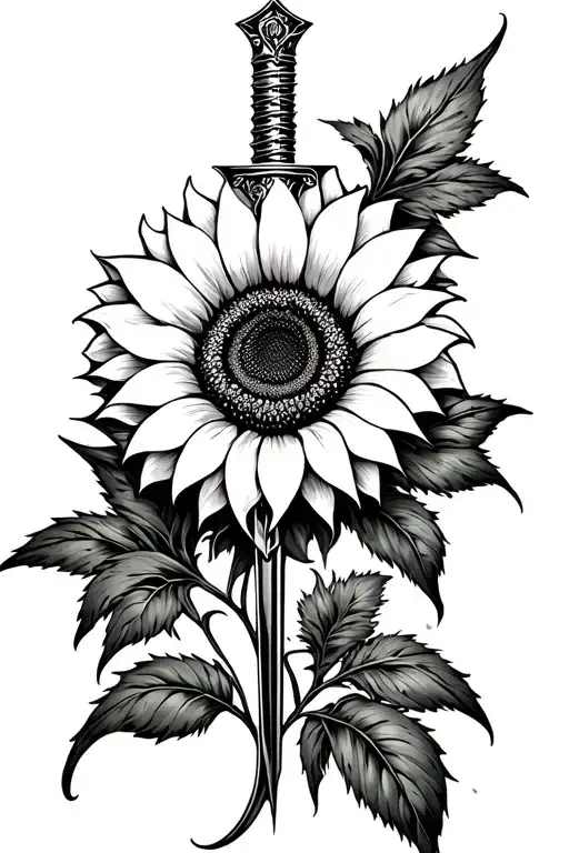 Coverup dagger sunflower tattoo design idea