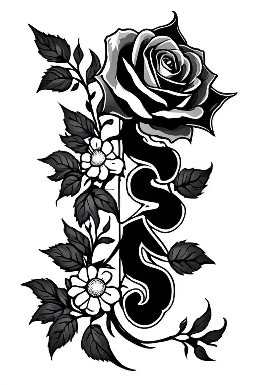 NEDA symbol and SA survivor fire rose symbol with dainty floral vertical spine tattoo tattoo design idea