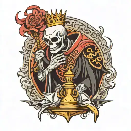 king of chess with skeleton angry face  tattoo design idea