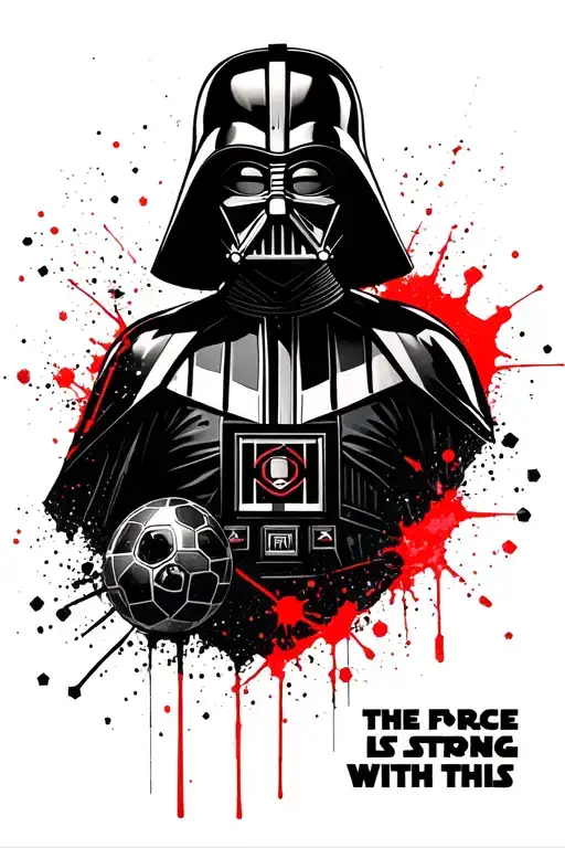 "the force is strong with this" darth vader, paint splattered star wars imperial symbol , hexagons, death star tattoo design idea