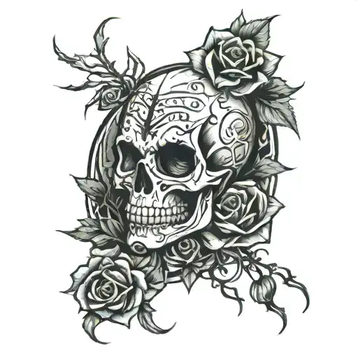 skull roses spider women tattoo design idea