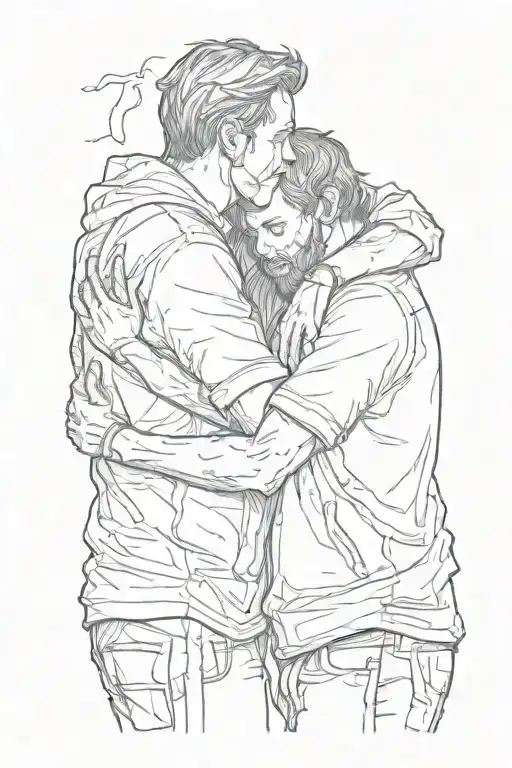 two guys hugging each other tattoo design idea