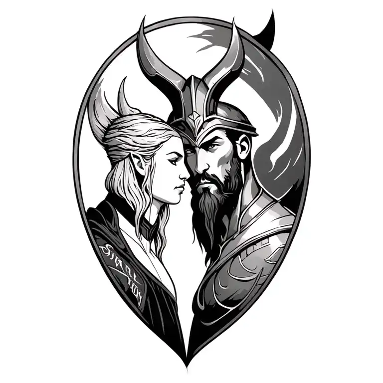 Heimdall with Names Emma & Mattis tattoo design idea