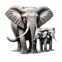 mother elephant, 2 teen, 1 baby elephant standing tattoo design idea