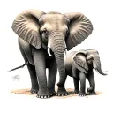 mother elephant, 2 teen, 1 baby elephant standing tattoo design idea