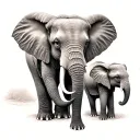 mother elephant, 2 teen, 1 baby elephant standing tattoo design idea