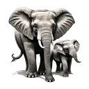 mother elephant, 2 teen, 1 baby elephant standing tattoo design idea
