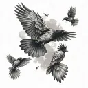 flock crows flying upwards tattoo design idea