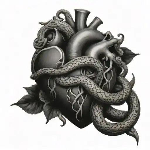 realistic heart with snakes instead of veins tattoo design idea