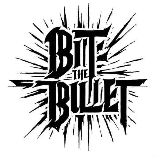 dark lettering saying 'bite the bullet' black strokes bold blacklettering tattoo design idea