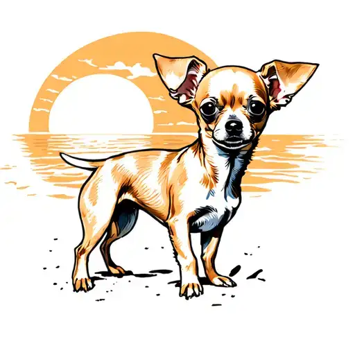 chihuahua beige on sunny beach sunset tattoo design idea