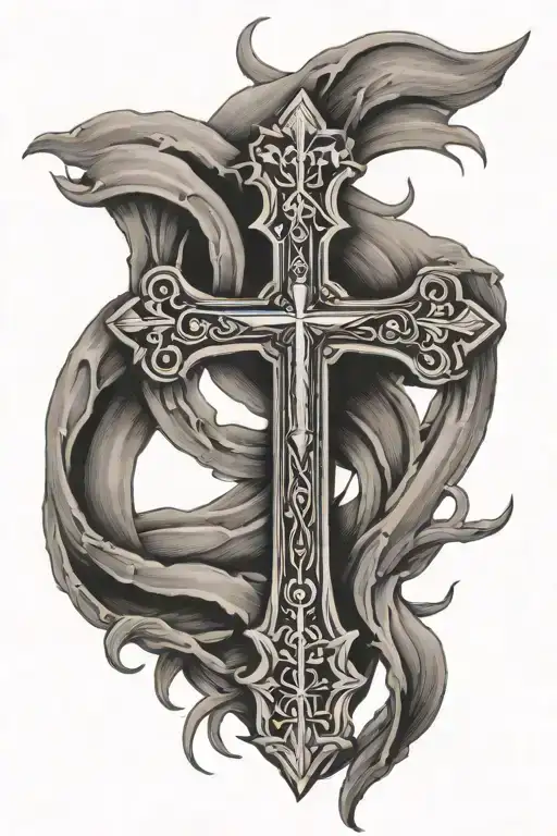 Christian Cross with name John integrated in it tattoo design idea