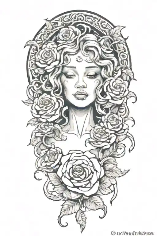 Medusa and roses  tattoo design idea
