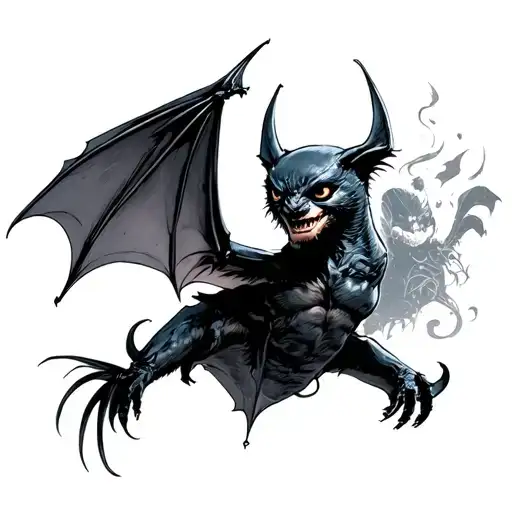 skill and bat flying tattoo design idea