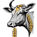 wheat bundle and cow head tattoo design idea