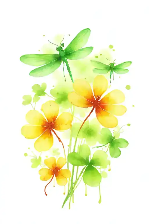 4 leaf clover with dragonflies pain hatred grief tattoo design idea