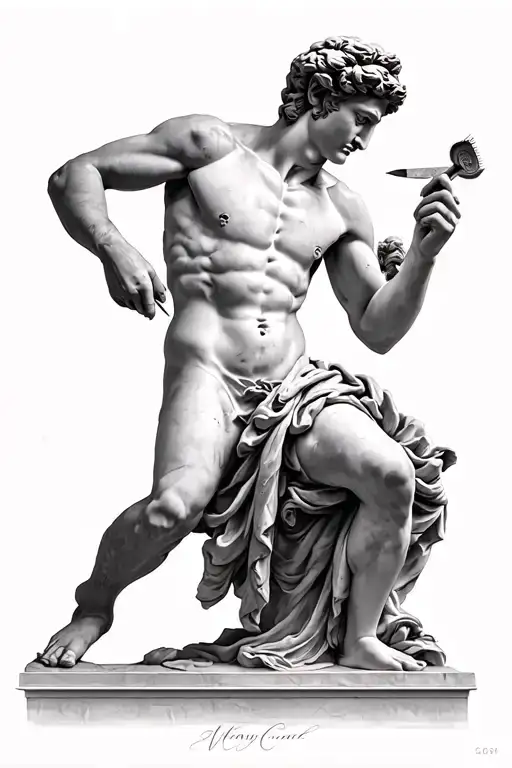 Michelangelo's David statue finishing himself with a chisel tattoo design idea