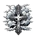 cross with clouds rosary wrapped tattoo design idea