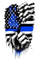 A thin blue line flag morphing into a helping hand, symbolizing law enforcement's dedication to serving and protecting tattoo design idea
