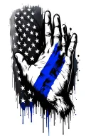 A thin blue line flag morphing into a helping hand, symbolizing law enforcement's dedication to serving and protecting tattoo design idea